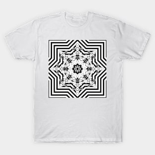 Black White Geometrical Floral Mandala T-Shirt